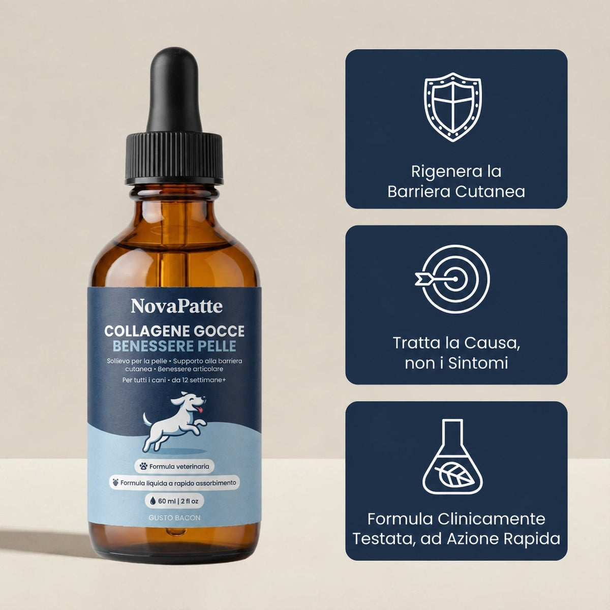 NovaPatte Collagene Gocce Benessere Pelle, flacone da 60 ml