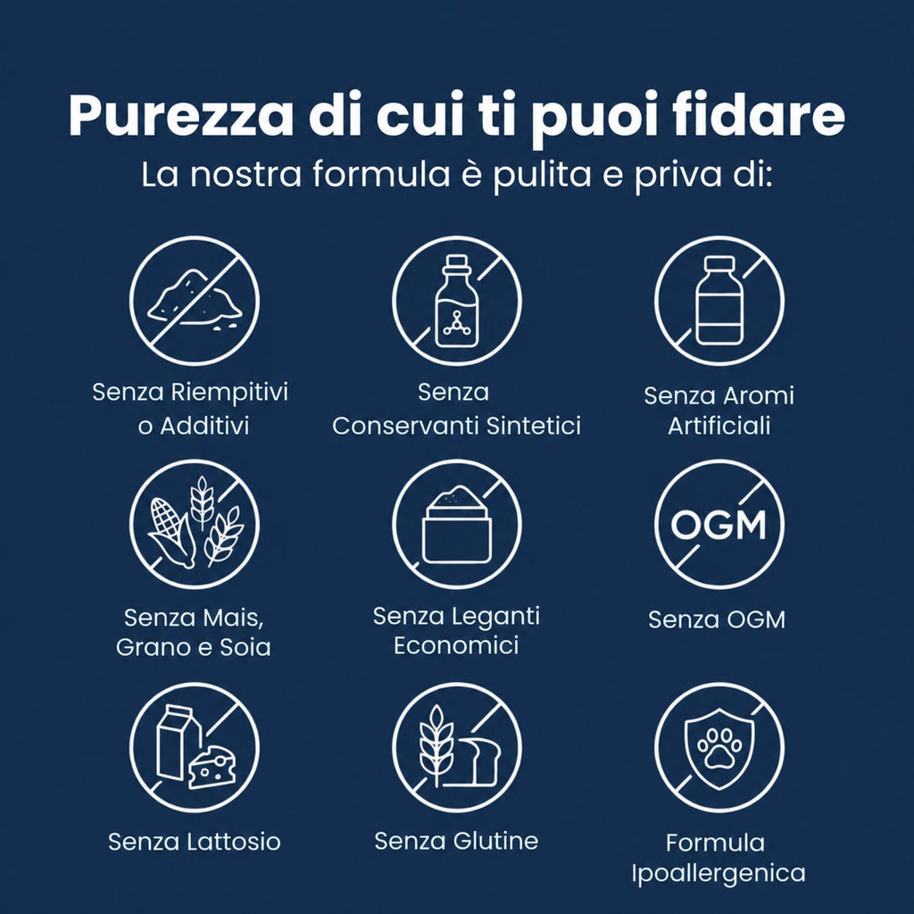 Purezza: formula senza riempitivi, conservanti e OGM